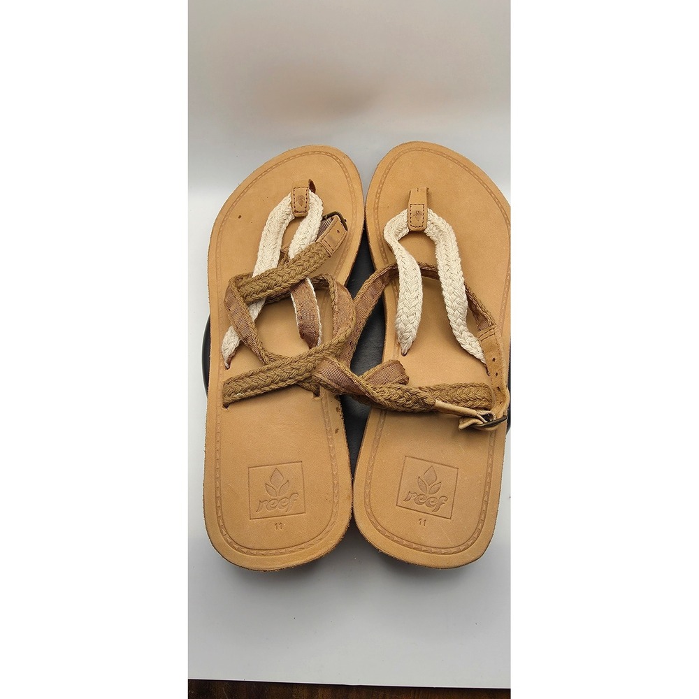 Reef Womens Braided Ankle Strap Sandals Tan Cream Boho Flip Flops Size 11